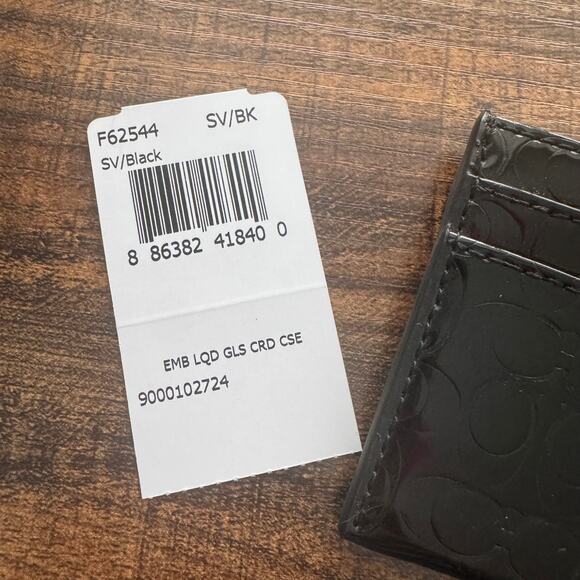 New Coach Embossed Liquid Gloss Patent Card Case in Black w/ Dust Bag - Picture 7 of 12